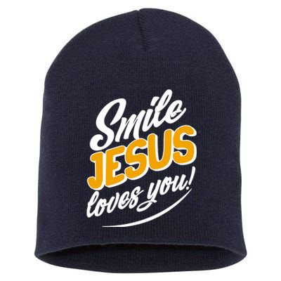 Smile Jesus Loves You!  Short Acrylic Beanie