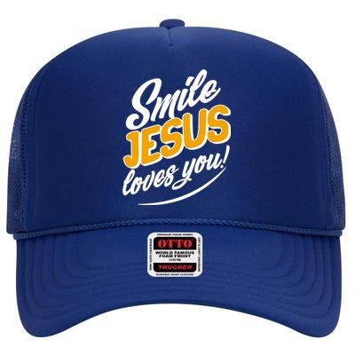 Smile Jesus Loves You!  High Crown Mesh Back Trucker Hat