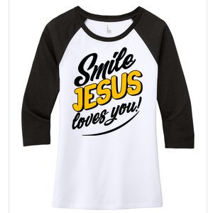 Smile Jesus Loves You!  Women's Tri-Blend 3/4-Sleeve Raglan Shirt