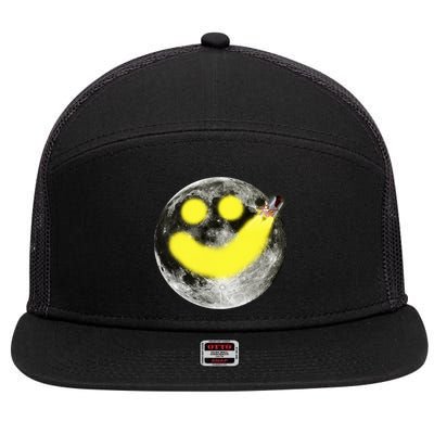 Smiley Face Happy Moon  7 Panel Mesh Trucker Snapback Hat