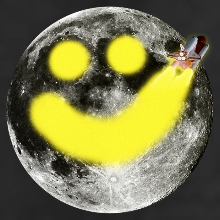 Smiley Face Happy Moon  7 Panel Mesh Trucker Snapback Hat
