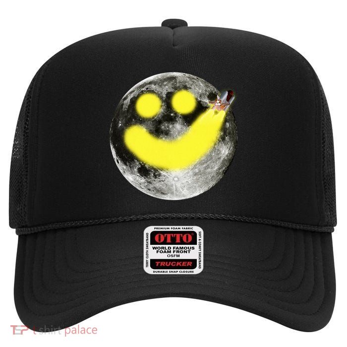 Smiley Face Happy Moon  High Crown Mesh Back Trucker Hat