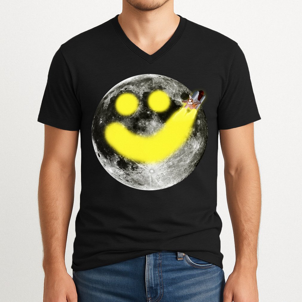 Smiley Face Happy Moon  V-Neck T-Shirt