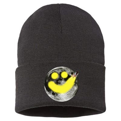 Smiley Face Happy Moon  Sustainable Knit Beanie
