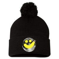 Smiley Face Happy Moon  Pom Pom 12in Knit Beanie