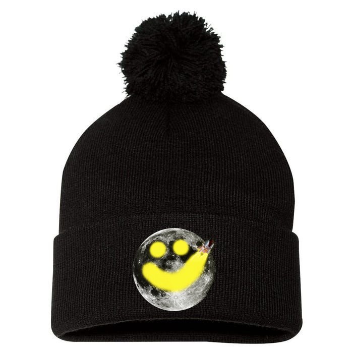 Smiley Face Happy Moon  Pom Pom 12in Knit Beanie