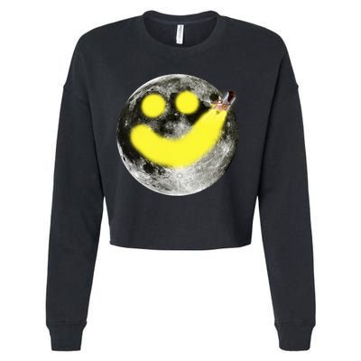 Smiley Face Happy Moon  Cropped Pullover Crew