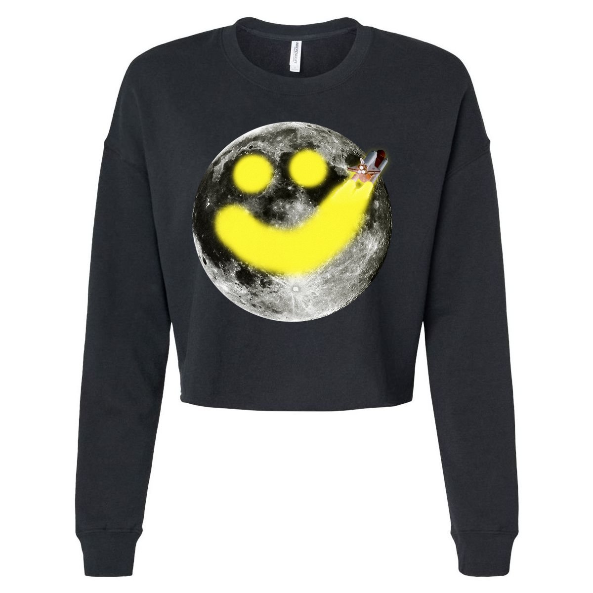 Smiley Face Happy Moon  Cropped Pullover Crew