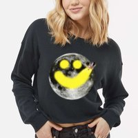 Smiley Face Happy Moon  Cropped Pullover Crew