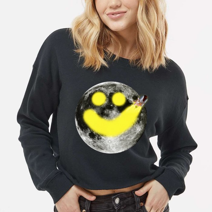Smiley Face Happy Moon  Cropped Pullover Crew