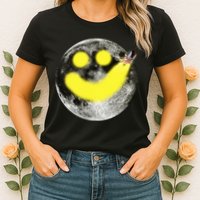 Smiley Face Happy Moon  Womens T-Shirt