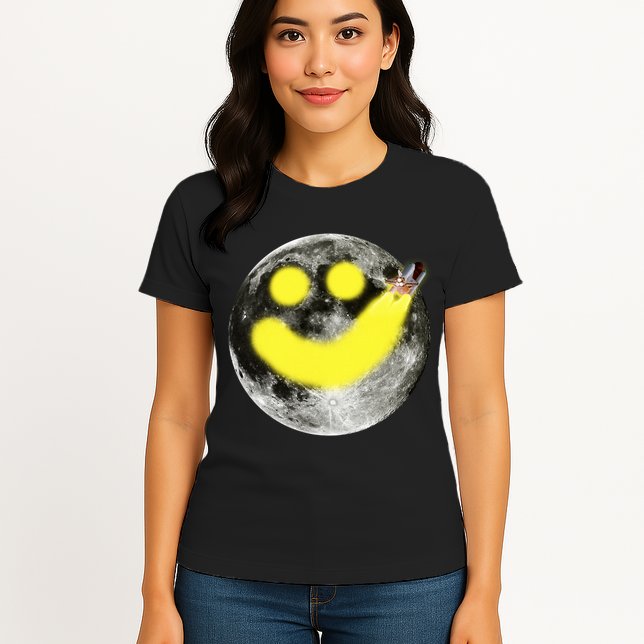 Smiley Face Happy Moon  Womens T-Shirt