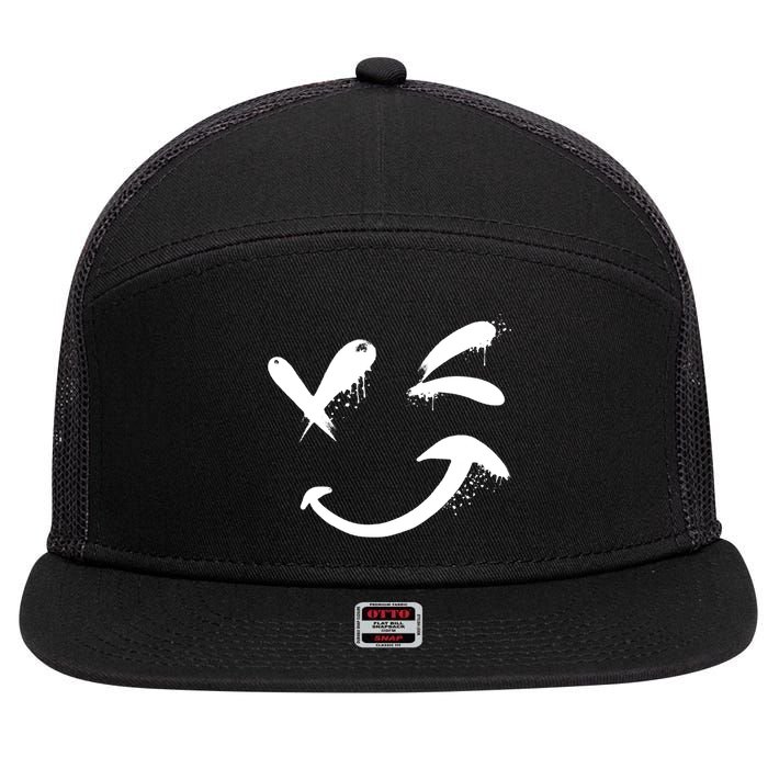 Smiley Face Winking 7 Panel Mesh Trucker Snapback Hat