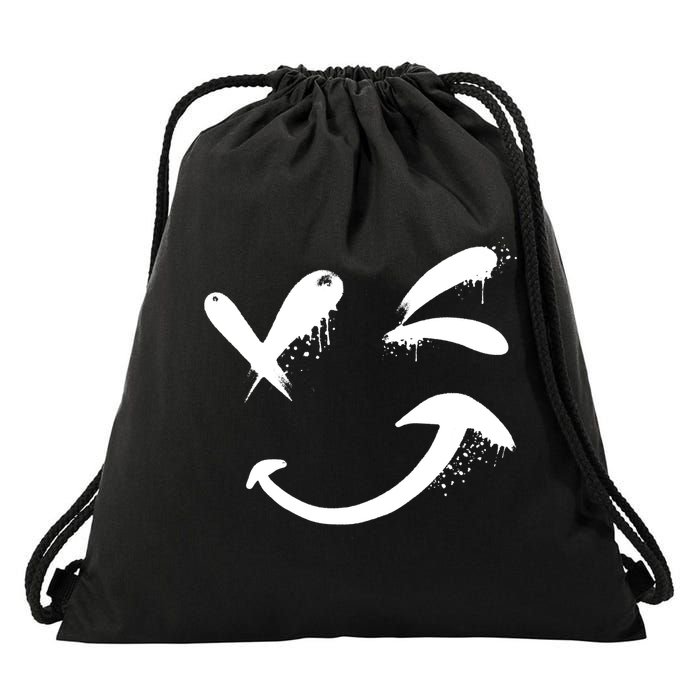 Smiley Face Winking Drawstring Bag