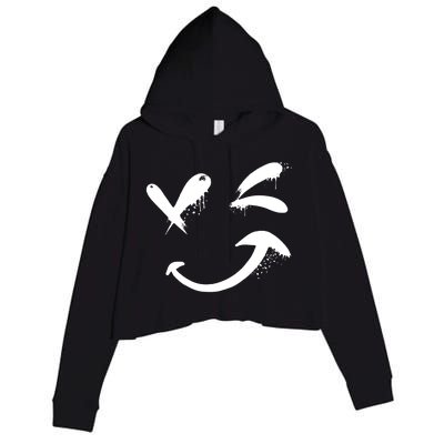 Smiley Face Winking Crop Fleece Hoodie