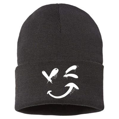 Smiley Face Winking Sustainable Knit Beanie