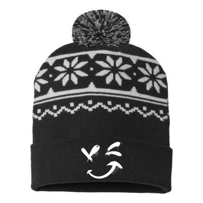 Smiley Face Winking USA-Made Snowflake Beanie