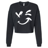 Smiley Face Winking Cropped Pullover Crew