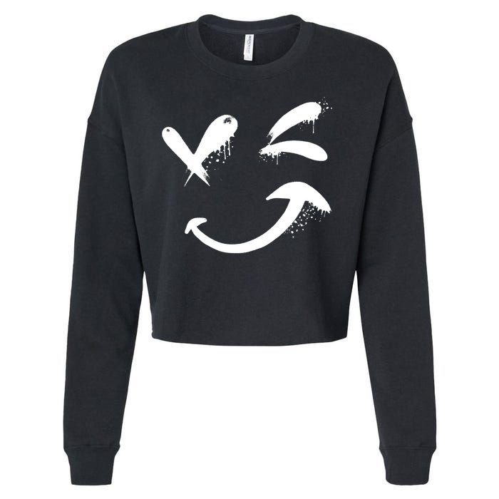 Smiley Face Winking Cropped Pullover Crew