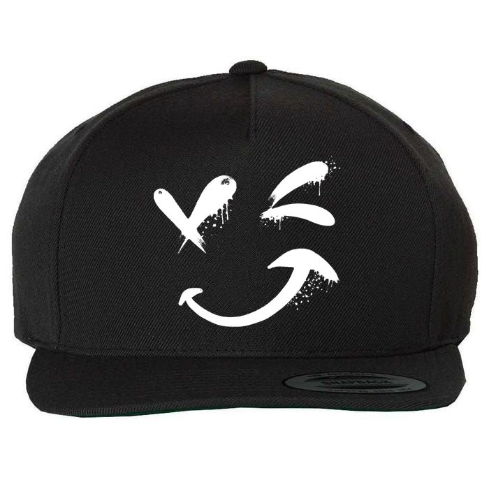 Smiley Face Winking Wool Snapback Cap