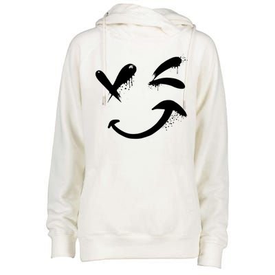 Smiley Face Winking Womens Funnel Neck Pullover Hood