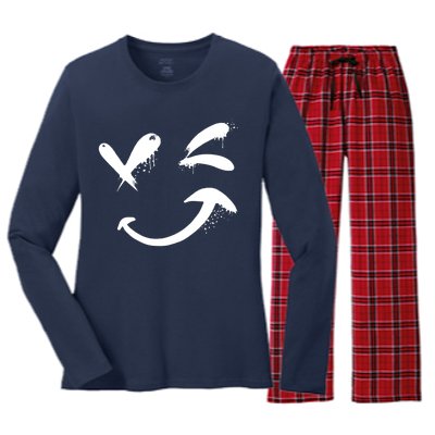 Smiley Face Winking Women's Long Sleeve Flannel Pajama Set 