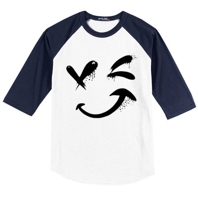 Smiley Face Winking Baseball Sleeve Shirt