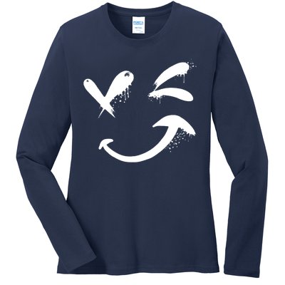 Smiley Face Winking Ladies Long Sleeve Shirt