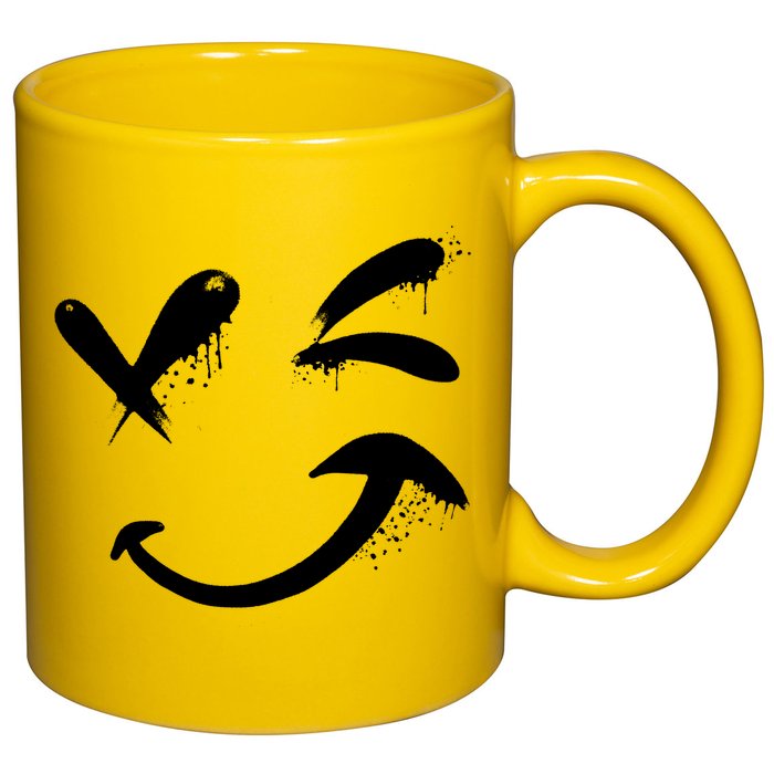 Smiley Face Winking 11oz C Handle Ceramic Mug
