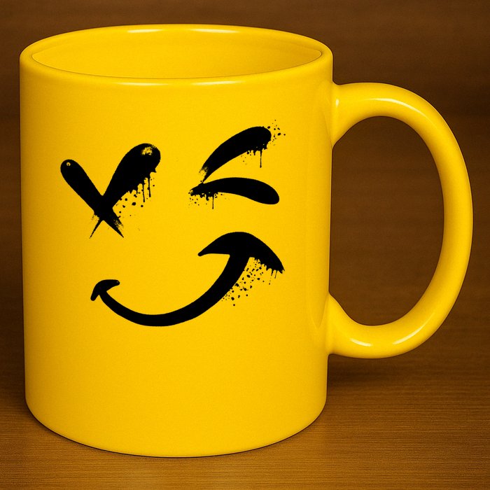 Smiley Face Winking 11oz C Handle Ceramic Mug
