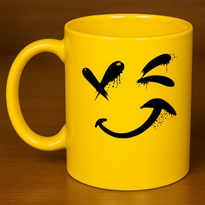 Smiley Face Winking 11oz C Handle Ceramic Mug