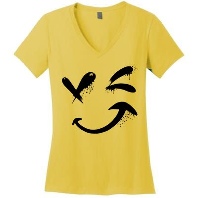 Smiley Face Winking Women's V-Neck T-Shirt