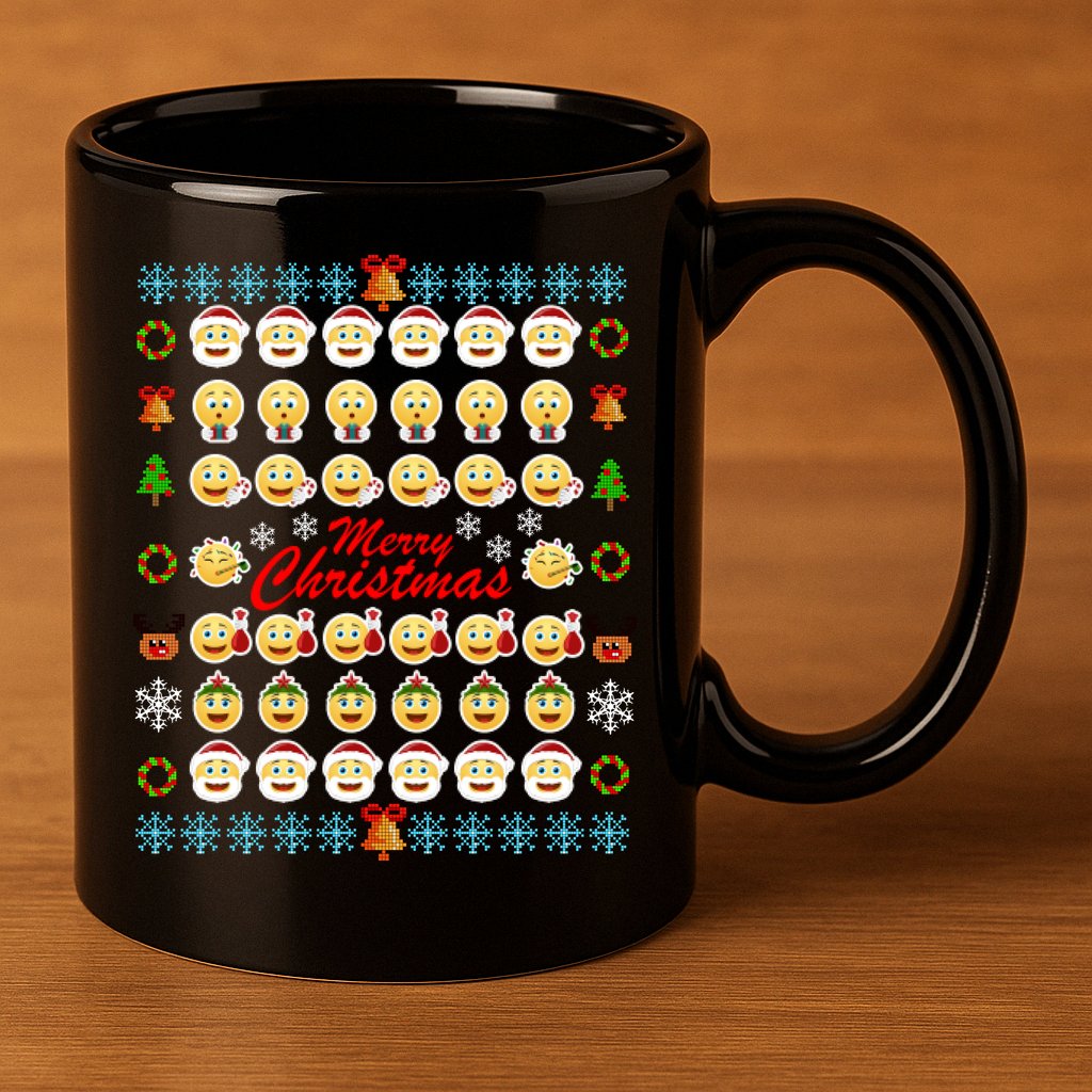 Smiley Faces Ugly Christmas Sweater 11oz C Handle Ceramic Mug
