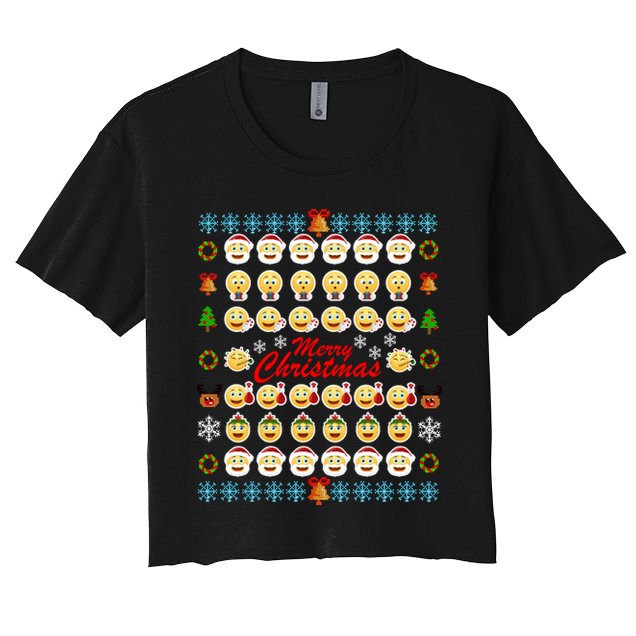 Smiley Faces Ugly Christmas Sweater Crop Top