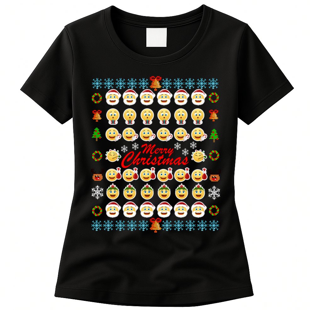 Smiley Faces Ugly Christmas Sweater Womens T-Shirt