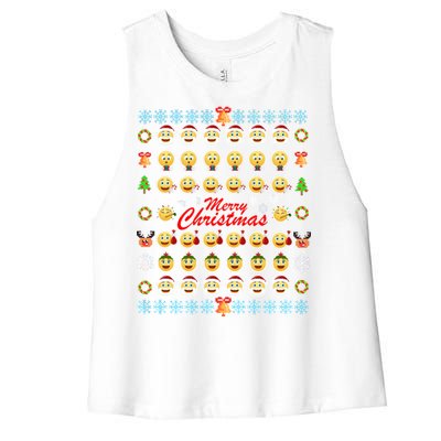 Smiley Faces Ugly Christmas Sweater Women's Racerback Cropped Tank