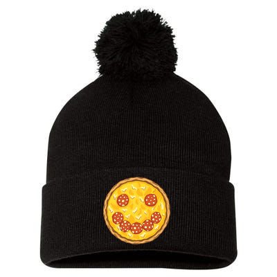 Smiley Pizza Pom Pom 12in Knit Beanie