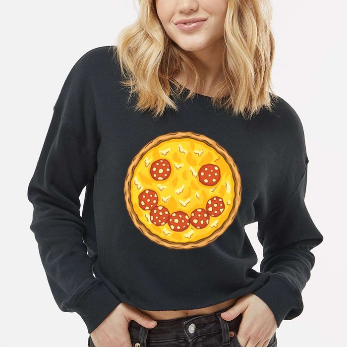 Smiley Pizza Cropped Pullover Crew