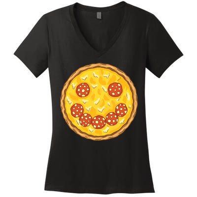 Smiley Pizza Women's V-Neck T-Shirt