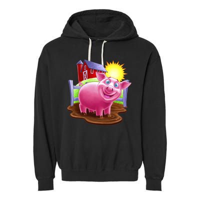 Smiling Farm Pig Garment-Dyed Fleece Hoodie