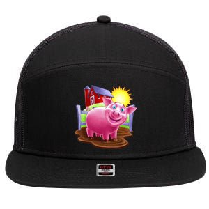 Smiling Farm Pig 7 Panel Mesh Trucker Snapback Hat