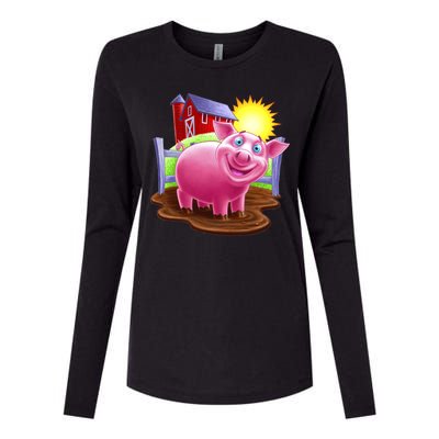 Smiling Farm Pig Womens Cotton Relaxed Long Sleeve T-Shirt