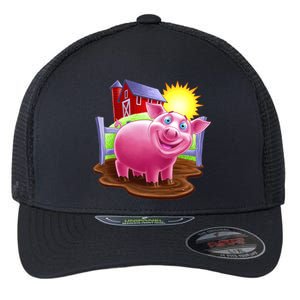 Smiling Farm Pig Flexfit Unipanel Trucker Cap