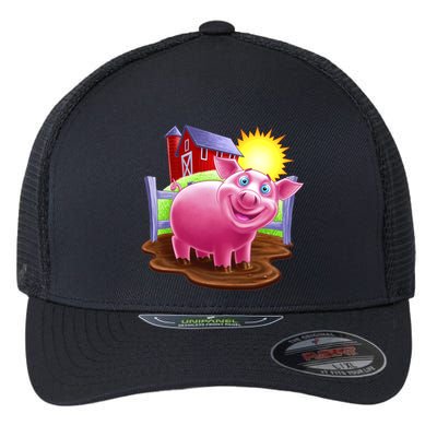 Smiling Farm Pig Flexfit Unipanel Trucker Cap