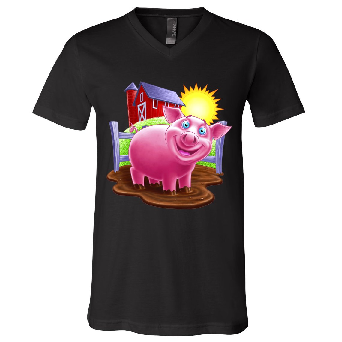 Smiling Farm Pig V-Neck T-Shirt