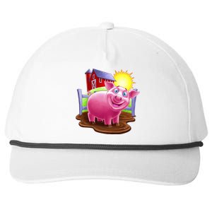 Smiling Farm Pig Snapback Five-Panel Rope Hat