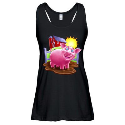 Smiling Farm Pig Ladies Essential Flowy Tank