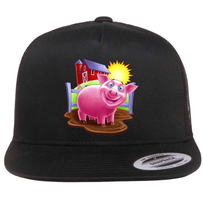 Smiling Farm Pig Flatbill Hat