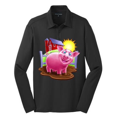 Smiling Farm Pig Silk Touch Performance Long Sleeve Polo