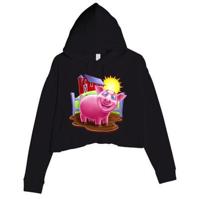 Smiling Farm Pig Crop Fleece Hoodie